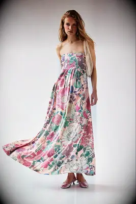 Floral strapless maxi beach wedding guest dress for women over 50 from Free People