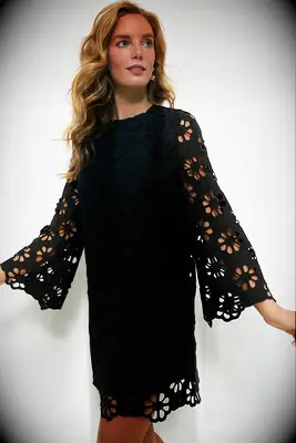 Black eyelet long sleeve mini beach wedding guest dress over 50 from Tuckernuck