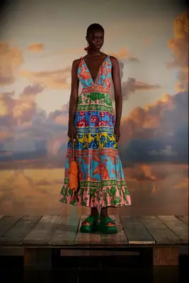 Multicolored tiered maxi wedding guest dresses over 50 from Farm Rio