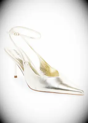 Jeffrey Campbell gold slingback heels to wear with gold dress