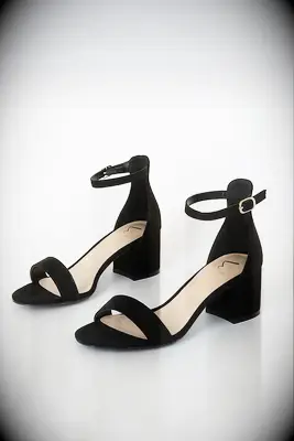 Lulus black block heels to wear with navy dress