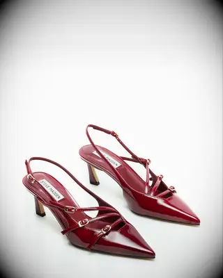 Steve Madden pointed toe red heels to wear with red dress