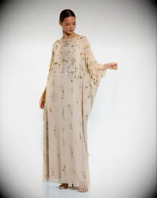 Mac Duggal beige embellished beach mother-of-the-bride dress