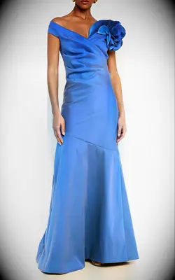 Ricki Freeman for Teri Jon blue ruffle mother-of-the-bride beach dress