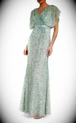 Mac Duggal draped sleeve beach mother-of-the-bride dress