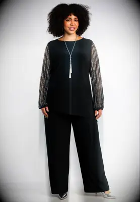 Catherines black 2-piece mesh sleeve pant suit for grandmother of the bride