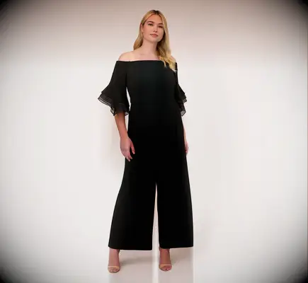 Off-the-shoulder black jumpsuit for grandmother of the bride