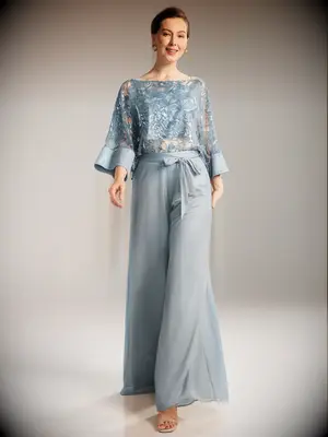 Light blue wide-leg grandmother-of-the-bride pantsuit from AW Bridal