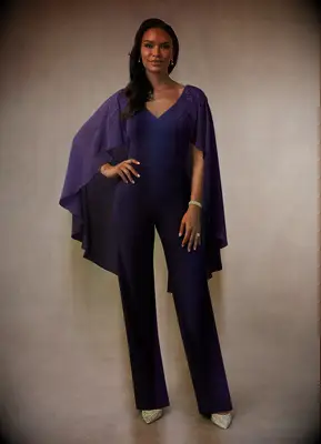 Azazie purple crepe jumpsuit for grandmother of the bride
