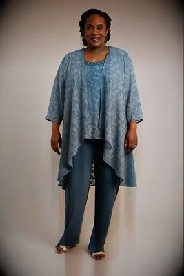 RM Richards blue jacquard pantsuit for grandmother of the bride