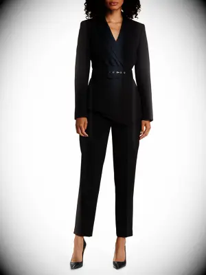 Classic black belted pantsuit for grandmother of the bride or groom