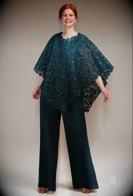 AW lace cape overlay pant set for grandmother of the bride