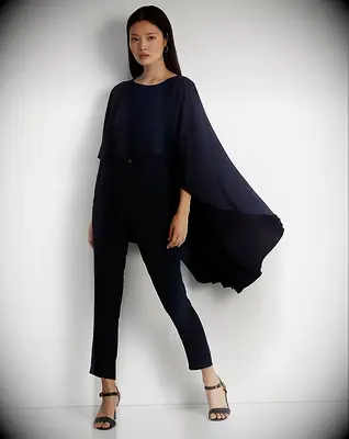 Navy belted cape jumpsuit for grandmother of the bride