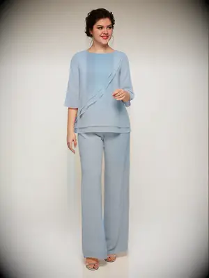 Light blue grandmother-of-the-bride two-piece pantsuit