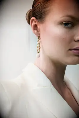 Chosen by KYHA gold chain link and pearl wedding earrings