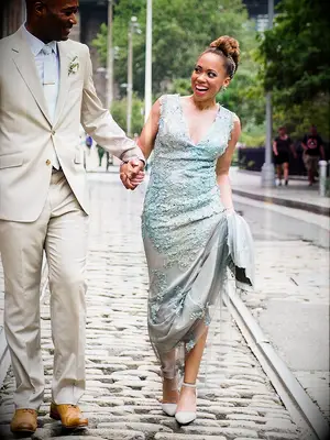 Mint blue fitted wedding dress