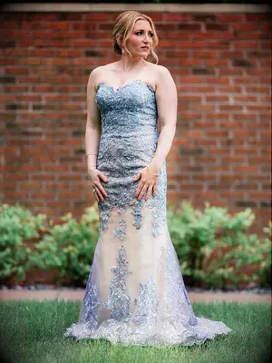Blue lace strapless wedding gown by Tony Bowls​