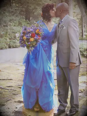 Bright blue wedding gown by Leanne Marshall