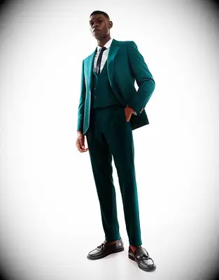 Green suit from ASOS for Vegas bachelor party outfit
