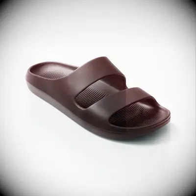 Brown slides from Bombas for beach bachelor party outfit