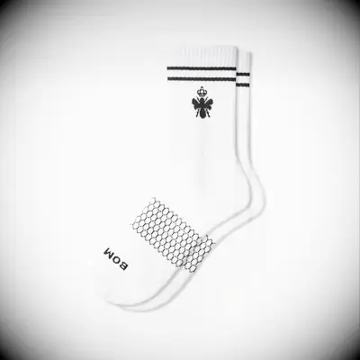 White Bombas crew socks for campout bachelor party outfit