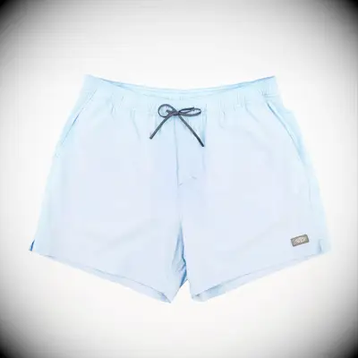 Blue Aftco swim shorts for lake bachelor weekend outfit