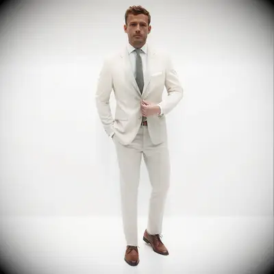 Tan suit with brown shoes