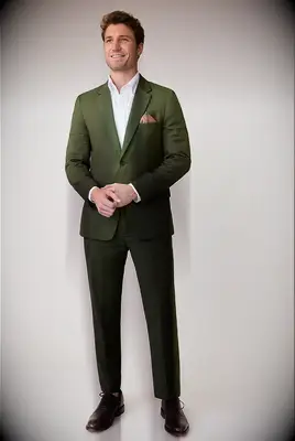 Green suit with brown shoes