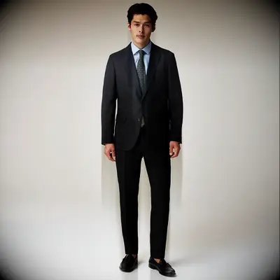 Black suit with brown shoes