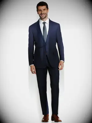 Navy suit with dark brown shoes