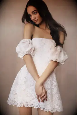 BHLDN puff sleeve mini wedding dress