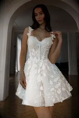 Olivia Bottega floral lace mini wedding dress 