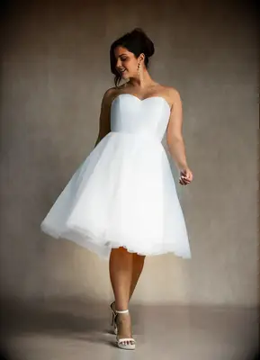 Azazie strapless mini plus size wedding dress 