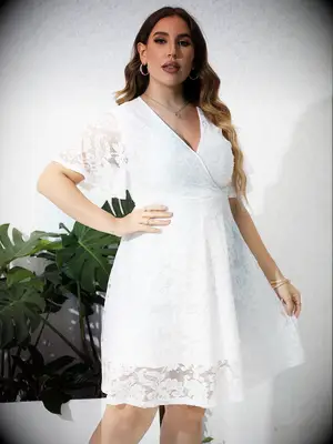 SCOMCHIC plus size lace wedding mini dress