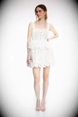 Rent the Runway white lace tiered mini wedding dress