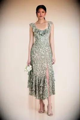 Green floral cheap bridesmaid dress from Birdy Grey