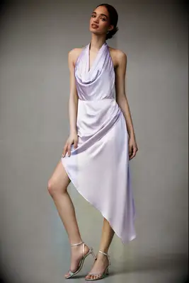 Endless Rose lilac asymmetrical cowl neck bridesmaid dress from Anthropologie