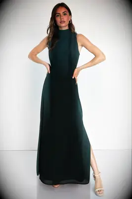 Emerald mock neck cheap bridesmaid dress from Lulus