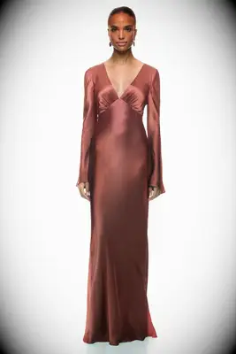 Shona Joy rust long sleeve cheap bridesmaid dress from Rent the Runway
