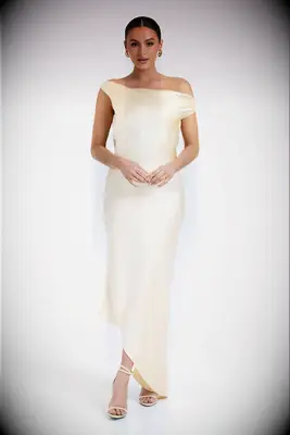 Yellow asymmetrical affordable bridesmaid dress from Meshki