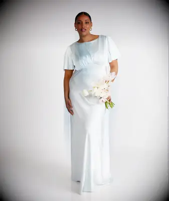 Blue flutter sleeve cheap bridesmaid dress from Etsy