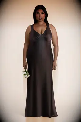 Brown satin cheap bridesmaid dress from Birdy Grey