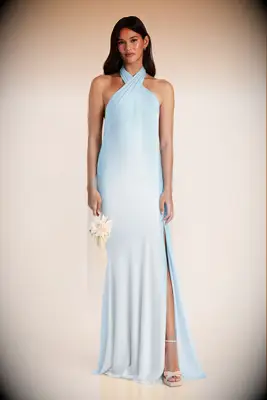 Blue matte satin cheap bridesmaid dress from Birdy Grey