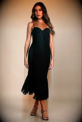 Lulus black lace trumpet anniversary dress