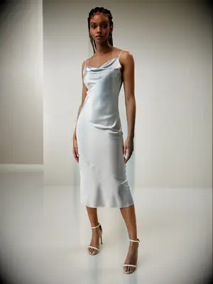 Lilysilk silver cowl neck anniversary dress