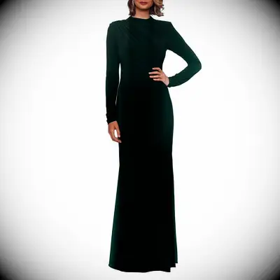 Betsy & Adam green long sleeve anniversary dress