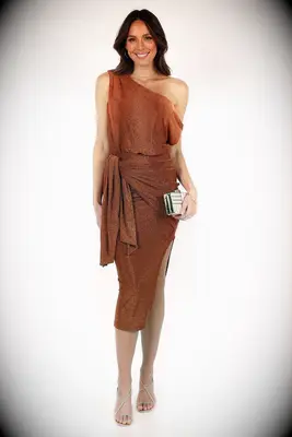 Petal + Pup bronze midi anniversary dress