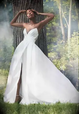 a-line strapless gown with cummerbund waist