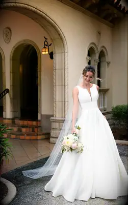 a-line sleeveless dress with plunging neckline