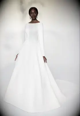 a-line long sleeve dress with cathedral train